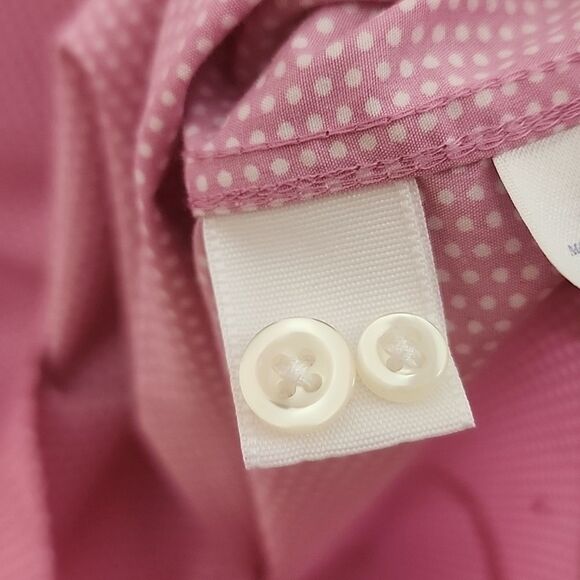 Land's End pink and white dotted button down plus size 18 No Iron Supima - Picture 6 of 9